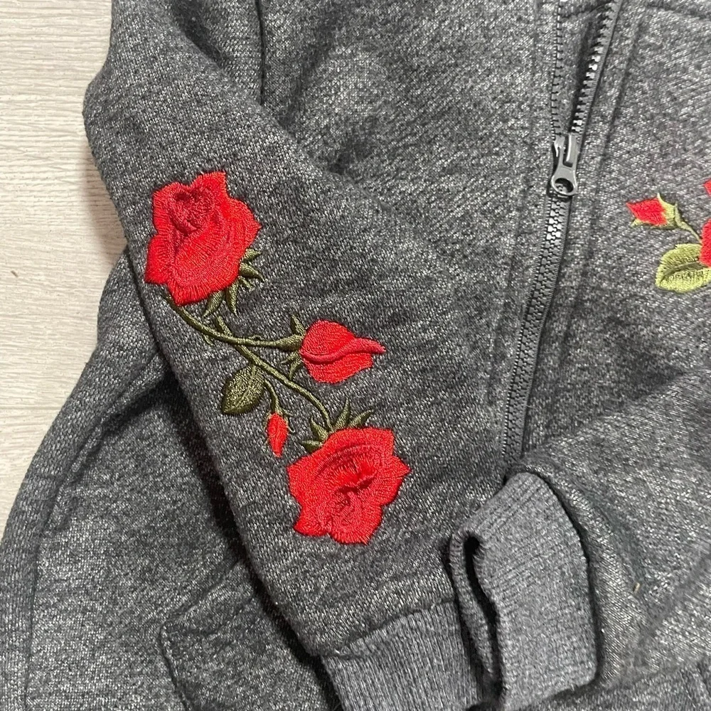 Hudson Jeans Kids Gray Hoodie with Red‎ Rose Embroidery